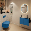 MONDIAZ TURE-DLUX Meuble toilette - 60cm - Jeans - EDEN - vasque Opalo - position droite - 1 trou de robinet SW1104361