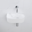 QeramiQ Fuente Ensemble de Lavabo - 40x21.5x12cm - strié - demi-rond - céramique - ensemble de robinet chrome - bouchon de vidange - siphon réduit - blanc mat SW1233079