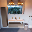 Mondiaz ALAN-DLUX Ensemble de meuble - 120cm - meuble Smoke mat - 2 tiroirs - Lavabo Cloud Ostra suspendu - vasque gauche et droite - 2 trous de robinet SW807395