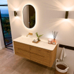 Mondiaz CIRO-DLUX Meuble de salle de bains - 130x45x50cm - Plan vasque solid surface Opalo - 1 bassin à gauche - sans trous de robinet - 4 tiroirs - Chêne SW1531072
