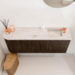 Mondiaz JOYA-DLUX Meuble de toilette 101,6cm - arrondi gauche couleur Noyer - Vasque FAYE position Droite 1 trou de robinet couleur Nata SW1424514