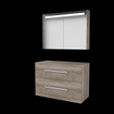 Basic-Line Premium 46 ensemble de meubles de salle de bain 100x46cm avec poignées 2 tiroirs plan vasque armoire de toilette éclairage led intégré mfc scotch oak SW639547