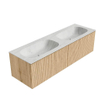 MONDIAZ KURVE-DLUX Meuble de salle de bains 150 cm couleur Oak avec 2 tiroirs. Lavabo STOR SMALL double sans trou de robinet couleur Opalo. SW1137586