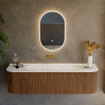 MONDIAZ KURVE-DLUX 160cm Meuble salle de bain avec module 25 G et D - couleur Walnut - 1 tiroir - 2 portes - vasque BIG MEDIUM centre - sans trou de robinet - couleur Ostra SW1137836