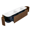 MONDIAZ KURVE 180cm Meuble salle de bain avec module 25 G et D - couleur Walnut - 2 tiroirs - 2 portes - vasque CLOUD double - 2 trous de robinet - Talc SW1138318