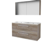 Basic-Line Comfort 46 ensemble de meubles de salle de bain 120x46cm avec poignées 2 tiroirs lavabo en porcelaine 2 trous de robinetterie armoire de toilette mfc scotch oak SW351046
