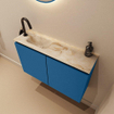 MONDIAZ TURE-DLUX Meuble toilette - 80cm - Jeans - EDEN - vasque Frappe - position gauche - 1 trou de robinet SW1102837