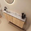 MONDIAZ TURE-DLUX Meuble toilette - 100cm - Washed Oak - EDEN - vasque Glace - position gauche - 1 trou de robinet SW1103585