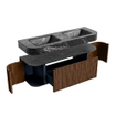 MONDIAZ THOR-DLUX 140cm meuble de salle de bains arrondi gauche + droite couleur Walnut avec 1 tiroir et 2 portes. Vasque suspendue CLOUD Double sans trou de robinet couleur Lava. SW1464002