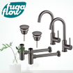 FugaFlow Eccelente Sobrado Kit robinet lavabo - pour double vasque - robinet haut - bec rotatif - bonde non-obturable - siphon design - Gunmetal PVD SW1124212