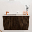 Mondiaz JOYA-DLUX 70cm toiletmeubel - kleur Walnut - Wastafel FAYE positie Links 1 kraangat kleur Glace. SW1422354