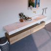 Mondiaz ALAN-DLUX Ensemble de meuble - 200cm - meuble Washed Oak mat - 2 tiroirs - Lavabo Cloud Ostra suspendu - vasque Droite - 0 trous de robinet SW809072