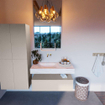 Mondiaz ALAN-DLUX Ensemble de meuble - 100cm - meuble Linen mat - 1 tiroir - Lavabo Cloud Ostra suspendu - vasque Gauche - 0 trous de robinet SW807172