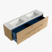 Mondiaz CIRO-DLUX Meuble de salle de bains - 170x45x50cm - Plan vasque Solid surface Opalo - 2 vasques Double - 2 trous de robinetterie - 4 tiroirs - Chêne SW1531045