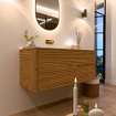 Mondiaz CIRO-DLUX Badkamermeubelset - 120x45x50cm - Solid surface wastafel Glace - 1 wasbak Links - zonder kraangaten - 2 lades - Oak SW1530840