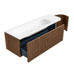 MONDIAZ KURVE 135cm Meuble salle de bain avec module 25 D - couleur Walnut - 1 tiroir - 1 porte - vasque BIG MEDIUM gauche - sans trous de robinet - Talc SW1138294