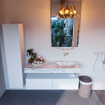 Mondiaz ALAN-DLUX Ensemble de meuble - 130cm - meuble Talc mat - 2 tiroirs - Lavabo Cloud Glace suspendu - vasque Droite - 0 trous de robinet SW805463