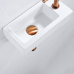 FugaFlow Efficiente Pietra Ensemble de fontaine - 37,5x18,5x9cm - céramique - trou de robinet à droite - robinet de fontaine en cuivre brossé - bouchon de vidange - siphon abaissé - Blanc brillant SW1442194