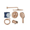 Grohe Grohtherm Ensemble de douche pluie - encastrable - pommeau rond - douchette ronde - bras mural courbé - warm sunset brossé SW1235166