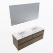 Mondiaz VICA ensemble de meuble de salle de bain - 130cm - meuble sous-vasque marron foncé gris - 4 tiroirs - lavabo lune double - 2 trous de robinet - couleur talc - miroir LED - version XL 60cm de haut SW1091721