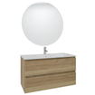 Saniclass Chaci Ensemble meuble de salle de bains - 100x46x55cm - vasque en céramique blanche - 1 lavabo ovale - 1 trou de robinet - 2 tiroirs - miroir rond avec éclairage - chêne SW816278