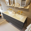 MONDIAZ VICA-DLUX Ensemble meuble de salle de bains - 150cm - meuble bas dark grey - 2 tiroirs - lavabo encastré cloud double - sans trous de robinetterie - version haute 60cm - frape SW1088845