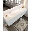 Mondiaz VICA ensemble de meuble de salle de bain - 200cm - meuble sous-vasque argile - 4 tiroirs - lavabo lune double - 2 trous de robinet - miroir LED - version XL 60cm de haut SW1097975