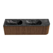 MONDIAZ KURVE-DLUX 165cm Meuble salle de bain avec module 25 D - couleur Walnut - 2 tiroirs - 1 porte - vasque STOR SMALL double / gauche - sans trou de robinet - couleur Lava SW1137265