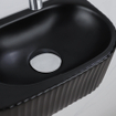 QeramiQ Fuente Ensemble de Lavabo - 40x21.5x12cm - strié - demi-rond - céramique - ensemble de robinet chrome - bouchon de vidange - siphon réduit - noir mat SW1233080