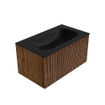 MONDIAZ KURVE 80cm Meuble salle de bain - couleur Walnut - 1 tiroir - vasque BIG SMALL centre - sans trous de robinet - Urban SW1138486