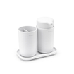 Brabantia ReNew Accessoires de salle de bains - set de 3 - Distributeur de savon - Porte-brosse à dents - Coupelle - blanc SW454753
