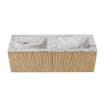 MONDIAZ KURVE-DLUX 130cm Meuble salle de bain - couleur Oak - 2 tiroirs - vasque LEAF double - 2 trous de robinet - couleur Glace SW1137953