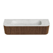 MONDIAZ KURVE-DLUX 170cm Meuble salle de bain avec module 25 G et D - couleur Walnut - 1 tiroir - 2 portes - vasque BIG LARGE centre - 2 trous de robinet - couleur Opalo SW1137656