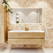 MONDIAZ VICA meuble sous lavabo 150cm Chêne blanchi 2 tiroirs. Lavabo MOON double sans trou de robinet, couleur Talc. SW1381884