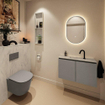 MONDIAZ TURE-DLUX Meuble toilette - 80cm - Smoke - EDEN - vasque Opalo - position centrale - 1 trou de robinet SW1126209