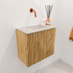 Mondiaz JOYA-DLUX Meuble de toilette 51,6cm - arrondi droit couleur Chêne - Vasque FAYE position Gauche Sans trou de robinet couleur Ostra SW1422285