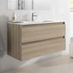 Saniclass Chaci Ensemble meuble de salle de bains - 100x46x55cm - lavabo en céramique blanc - 1 vasque ovale - 1 trou de robinet - 2 tiroirs - chêne SW721290