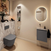 MONDIAZ TURE-DLUX Meuble toilette - 40cm - Dark Grey - EDEN - vasque Glace - position gauche - sans trou de robinet SW1103225