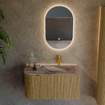 MONDIAZ KURVE-DLUX Meuble de salle de bains 85cm arrondi gauche couleur Dusk avec 1 tiroir et 1 porte. Lavabo CLOUD droit 1 trou de robinetterie Sombra. SW1434060