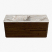 Mondiaz CIRO-DLUX Meuble de salle de bains - 120x45x50cm - vasque en solid surface Frappe - 1 lavabo gauche - sans trous de robinetterie - 2 tiroirs - Noyer SW1530304