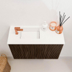 Mondiaz JOYA 60cm meuble de toilette - couleur Walnut - Vasque FAYE position Gauche 1 trou de robinet couleur Talc. SW1421304