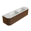 MONDIAZ KURVE-DLUX 170cm Meuble salle de bain avec module 25 G et D - couleur Walnut - 1 tiroir - 2 portes - vasque LEAF double - 2 trous de robinet - couleur Glace SW1138089