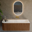 MONDIAZ KURVE-DLUX 135cm Meuble salle de bain avec module 25 G - couleur Walnut - 1 tiroir - 1 porte - vasque BIG MEDIUM droite - sans trou de robinet - couleur Ostra SW1137834