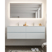 Mondiaz VICA ensemble de meuble de salle de bain - 150cm - meuble sous-vasque argile - 4 tiroirs - lavabo lune double - 2 trous de robinet - miroir LED - version XL 60cm de haut SW1097938