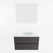 Mondiaz VICA ensemble de meuble de salle de bain - 80cm - meuble sous-vasque gris foncé - 2 tiroirs - lavabo denia milieu - 1 trou de robinet - couleur Blanc Brillant - miroir LED - version XL 60cm de haut SW1091885