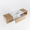 MONDIAZ BUKLA meuble de salle de bains 160 cm avec module ouvert 40 à droite couleur Washed Oak avec 2 tiroirs. Lavabo CLOUD central 0 trous de robinet couleur Talc. SW1382003