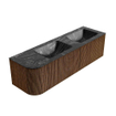 MONDIAZ KURVE-DLUX 155cm Meuble salle de bain avec module 25 G - couleur Walnut - 2 tiroirs - 1 porte - vasque LEAF double / droite - 2 trous de robinet - couleur Lava SW1137280