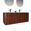 Royal Plaza Terra Badkamermeubelset - 120x46.2x46cm - solid surface wastafel wit mat - 2 wasbakken - 2 kraangaten - 2 lades - kastanje (walnoot) SW1447035