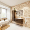 MONDIAZ VICA Ensemble meuble de salle de bains - 100x50cm - 2 tiroirs - Mocha - lavabo CLOUD gauche - sans trou de robinet - Talc SW1223267
