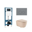 QeramiQ Dely Swirl Ensemble de toilette - réservoir encastré Qeramiq Flush - abattant slim - plaque de commande en plastique gris clair - boutons ronds - beige SW1578376